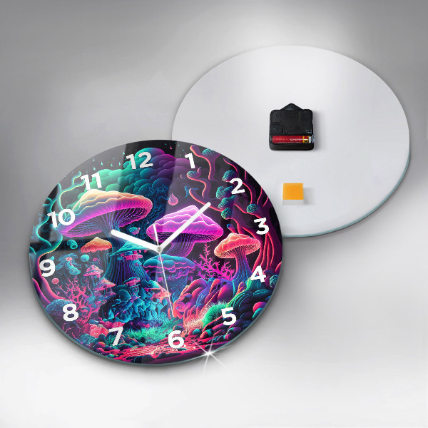 Orologio rotondo in vetro Funghi al neon