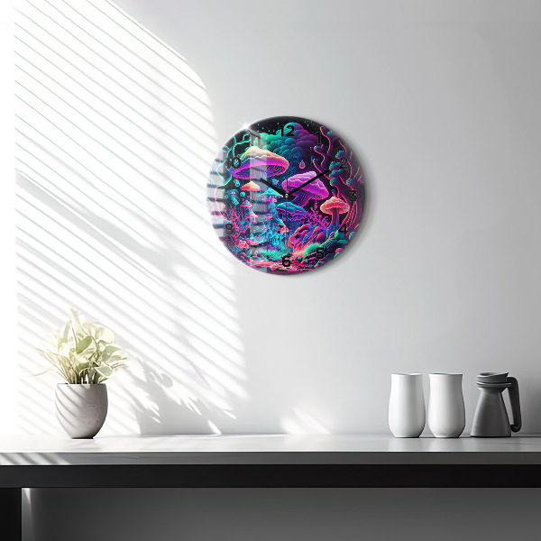 Orologio rotondo in vetro Funghi al neon