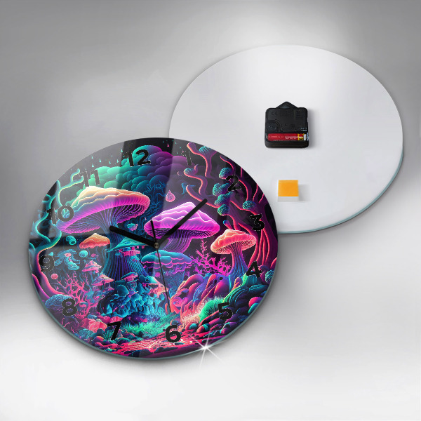 Orologio rotondo in vetro Funghi al neon