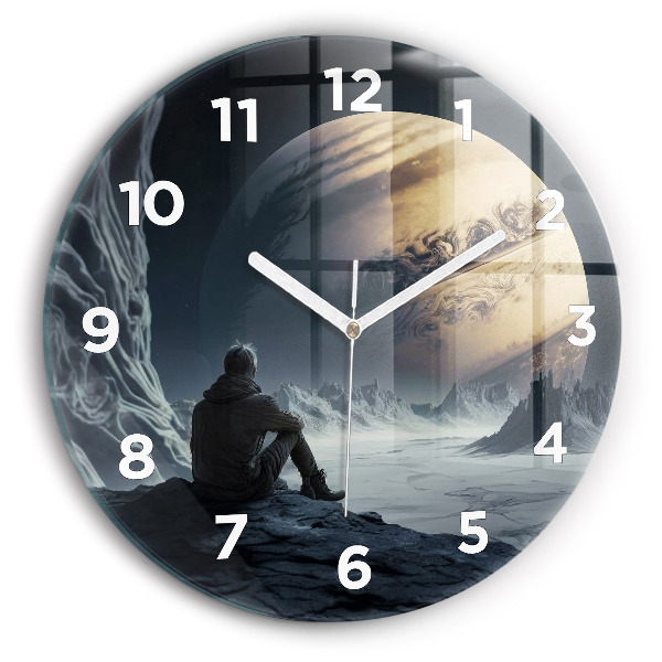 Orologio rotondo in vetro Uomo davanti alla luna