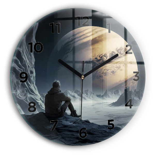 Orologio rotondo in vetro Uomo davanti alla luna