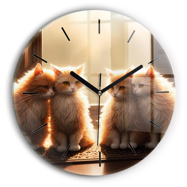 Orologio rotondo in vetro Quattro gattini al sole