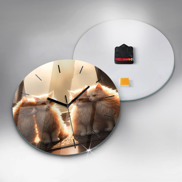 Orologio rotondo in vetro Quattro gattini al sole
