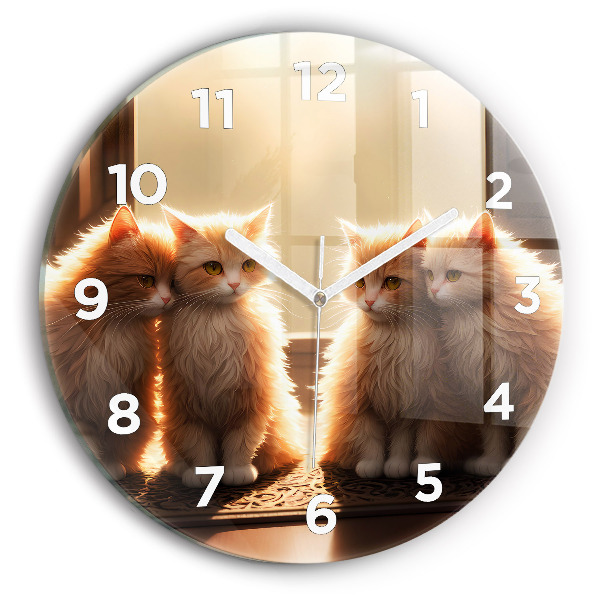Orologio rotondo in vetro Quattro gattini al sole
