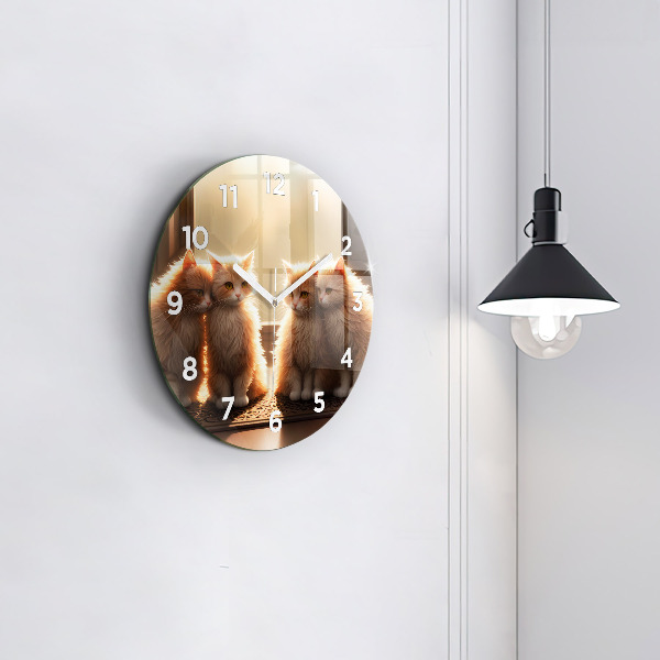 Orologio rotondo in vetro Quattro gattini al sole