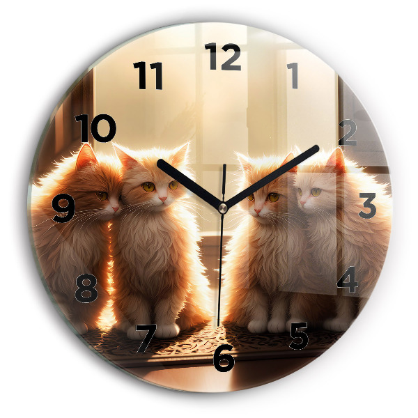 Orologio rotondo in vetro Quattro gattini al sole