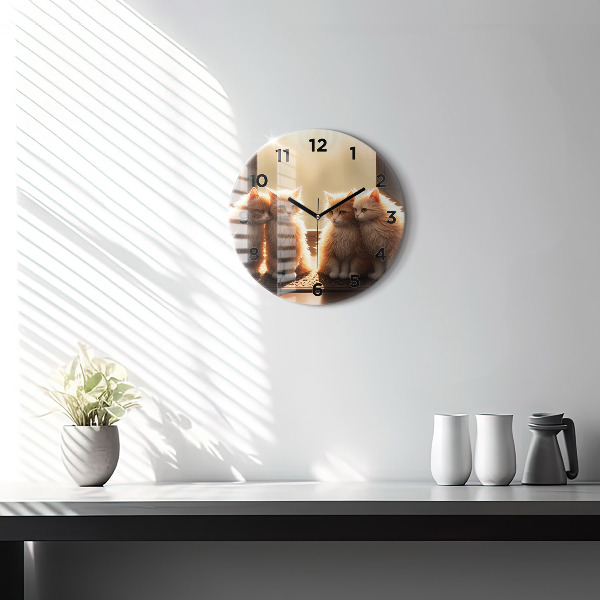 Orologio rotondo in vetro Quattro gattini al sole