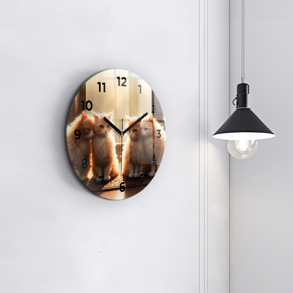 Orologio rotondo in vetro Quattro gattini al sole