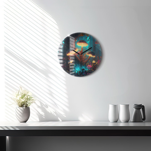 Orologio rotondo in vetro Funghi della foresta e magici