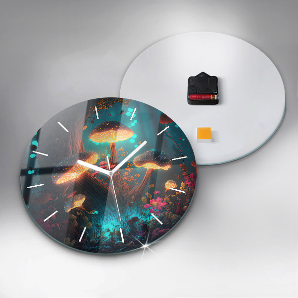 Orologio rotondo in vetro Funghi della foresta e magici