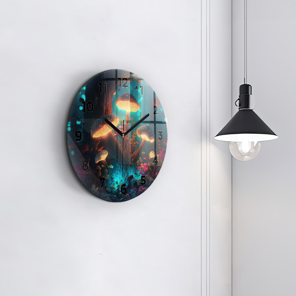 Orologio rotondo in vetro Funghi della foresta e magici
