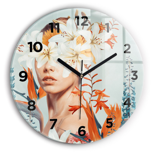 Orologio rotondo in vetro Donna con fiori