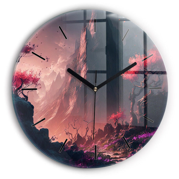 Orologio rotondo in vetro Foresta e montagne magiche
