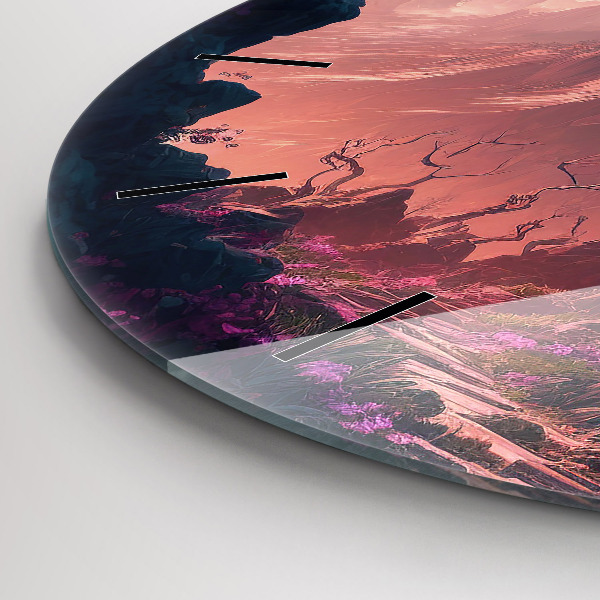 Orologio rotondo in vetro Foresta e montagne magiche