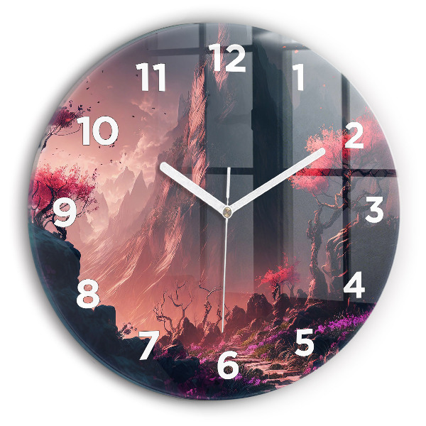 Orologio rotondo in vetro Foresta e montagne magiche