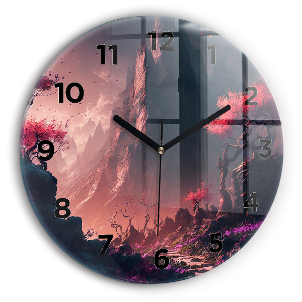 Orologio rotondo in vetro Foresta e montagne magiche