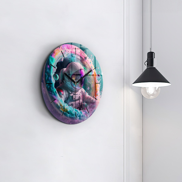 Orologio rotondo in vetro Cosmonauta e nuvole colorate