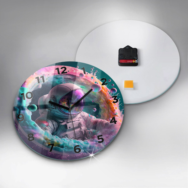 Orologio rotondo in vetro Cosmonauta e nuvole colorate