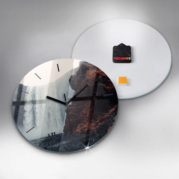 Orologio rotondo in vetro Paesaggio della cascata Islanda