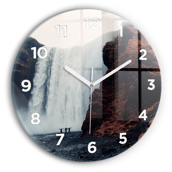 Orologio rotondo in vetro Paesaggio della cascata Islanda