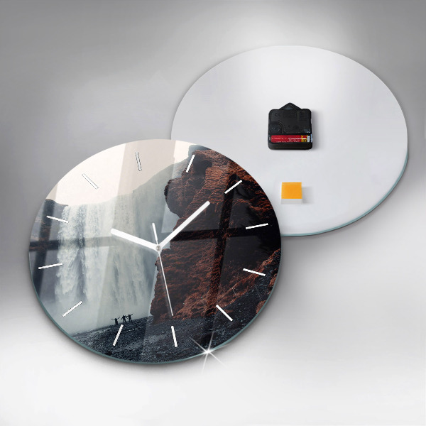 Orologio rotondo in vetro Paesaggio della cascata Islanda