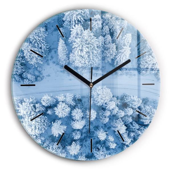 Orologio rotondo in vetro Foresta in inverno
