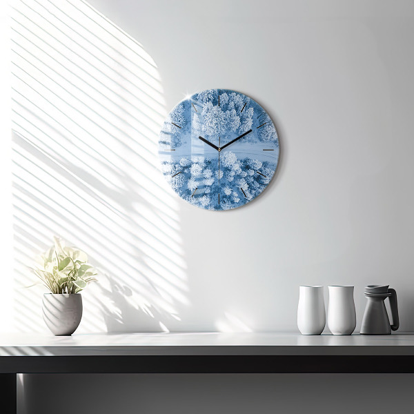 Orologio rotondo in vetro Foresta in inverno