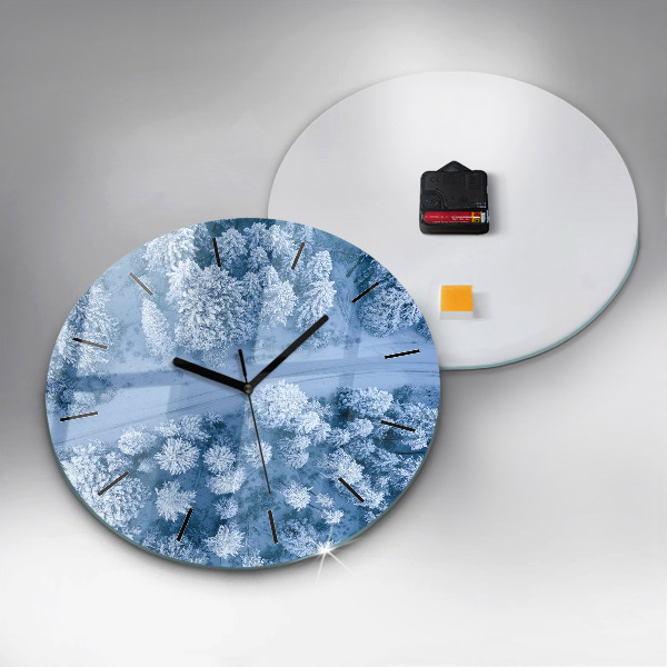 Orologio rotondo in vetro Foresta in inverno