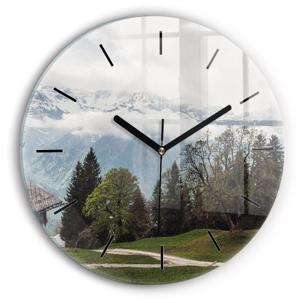 Orologio rotondo in vetro Vista sulle montagne