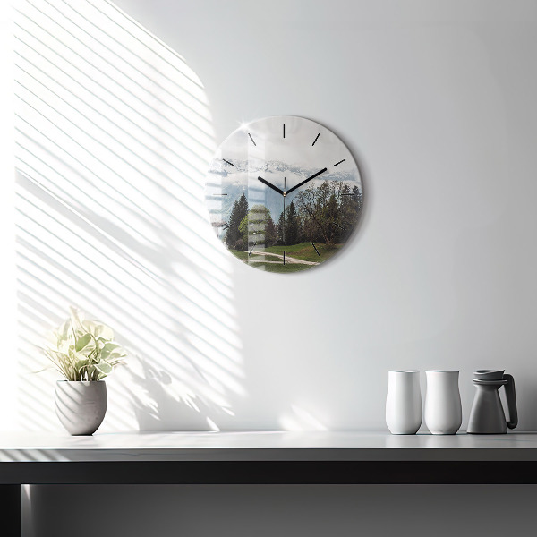 Orologio rotondo in vetro Vista sulle montagne