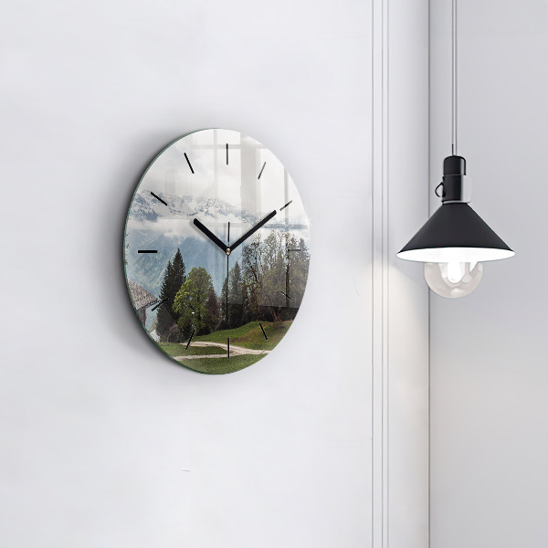Orologio rotondo in vetro Vista sulle montagne