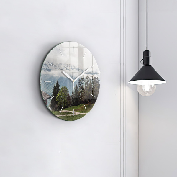 Orologio rotondo in vetro Vista sulle montagne