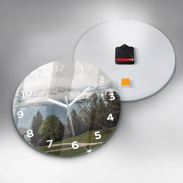 Orologio rotondo in vetro Vista sulle montagne