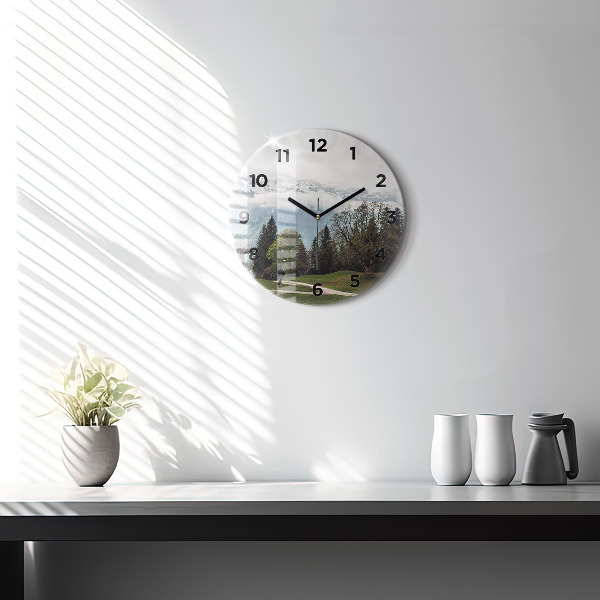 Orologio rotondo in vetro Vista sulle montagne