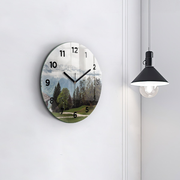 Orologio rotondo in vetro Vista sulle montagne