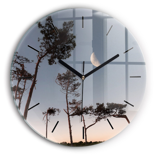 Orologio rotondo in vetro Mezzaluna e alberi