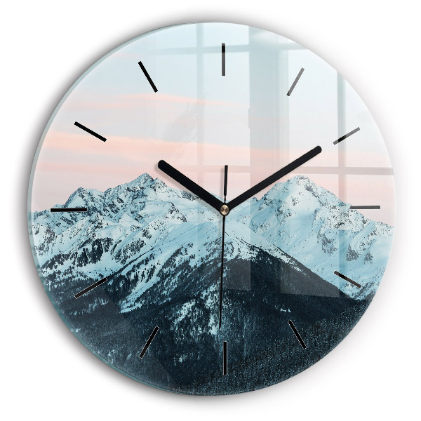 Orologio rotondo in vetro Catena montuosa in inverno