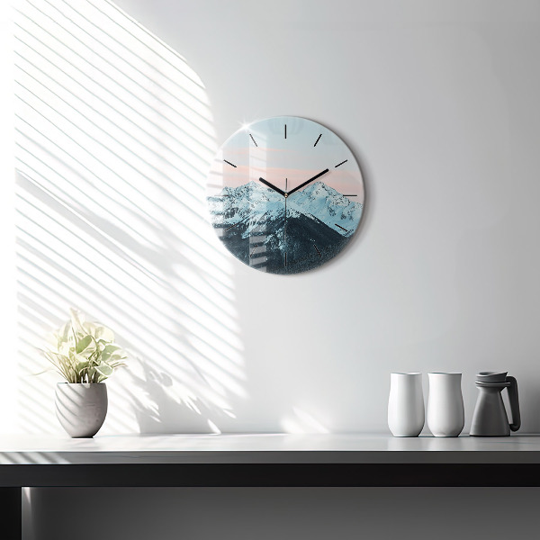 Orologio rotondo in vetro Catena montuosa in inverno