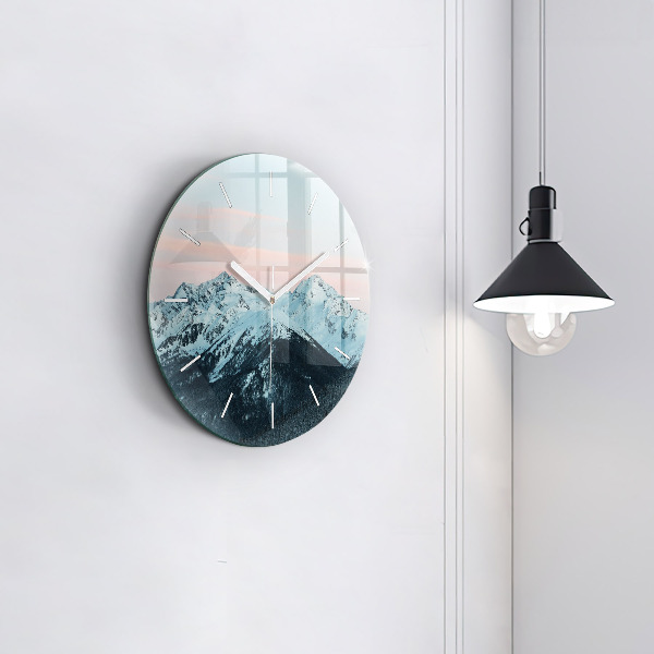 Orologio rotondo in vetro Catena montuosa in inverno