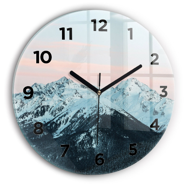 Orologio rotondo in vetro Catena montuosa in inverno