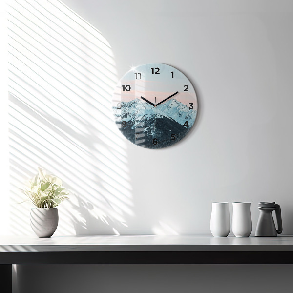 Orologio rotondo in vetro Catena montuosa in inverno