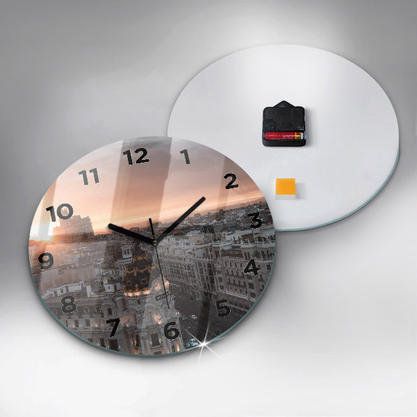 Orologio rotondo in vetro Città al tramonto