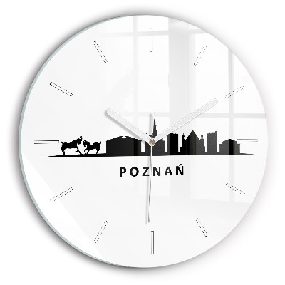 Orologio rotondo in vetro Grafica panoramica di Poznan
