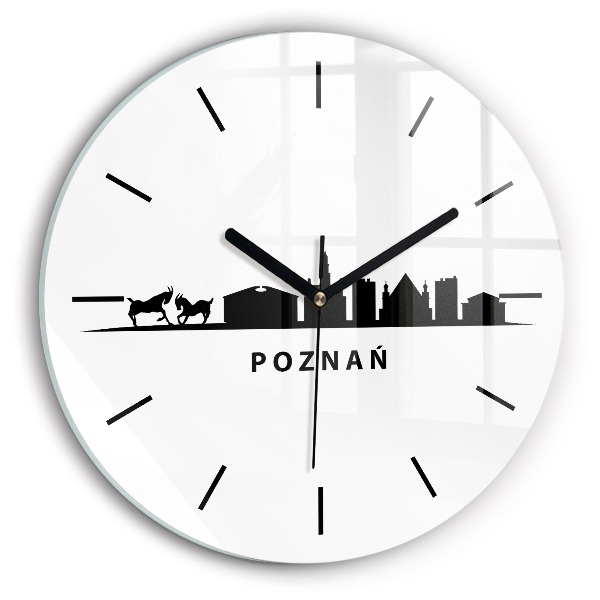 Orologio rotondo in vetro Grafica panoramica di Poznan