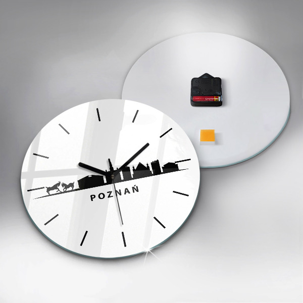 Orologio rotondo in vetro Grafica panoramica di Poznan