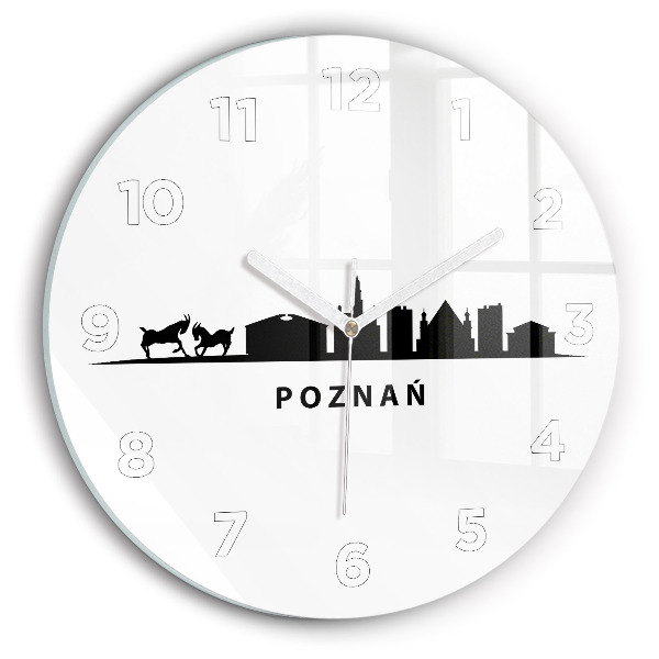 Orologio rotondo in vetro Grafica panoramica di Poznan