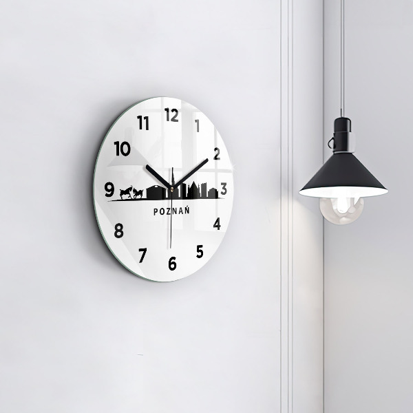 Orologio rotondo in vetro Grafica panoramica di Poznan
