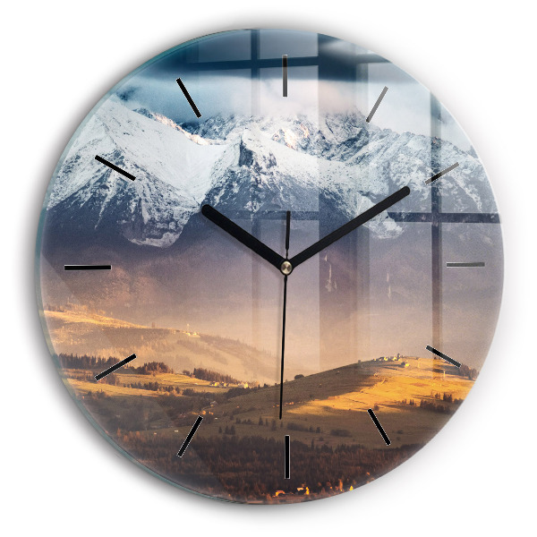 Orologio rotondo in vetro Paesaggio invernale dei Monti Tatra