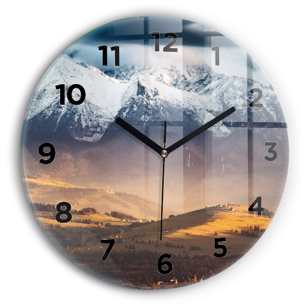 Orologio rotondo in vetro Paesaggio invernale dei Monti Tatra