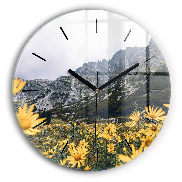 Orologio rotondo in vetro Fiori di prato in montagna